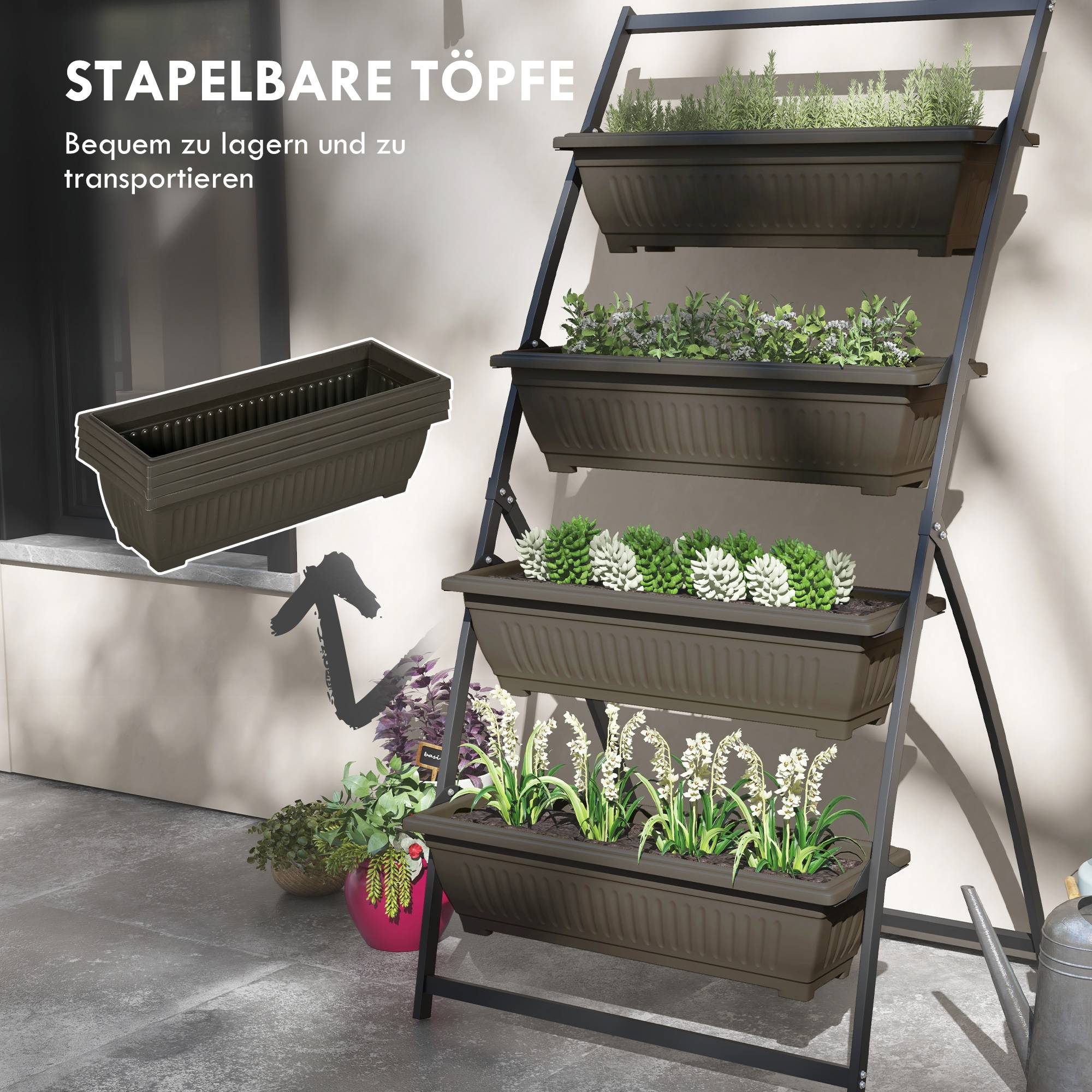 Escalier plantes, étagère, empilable, résistant intempéries, 76x79x162 cm, brun - Image 9