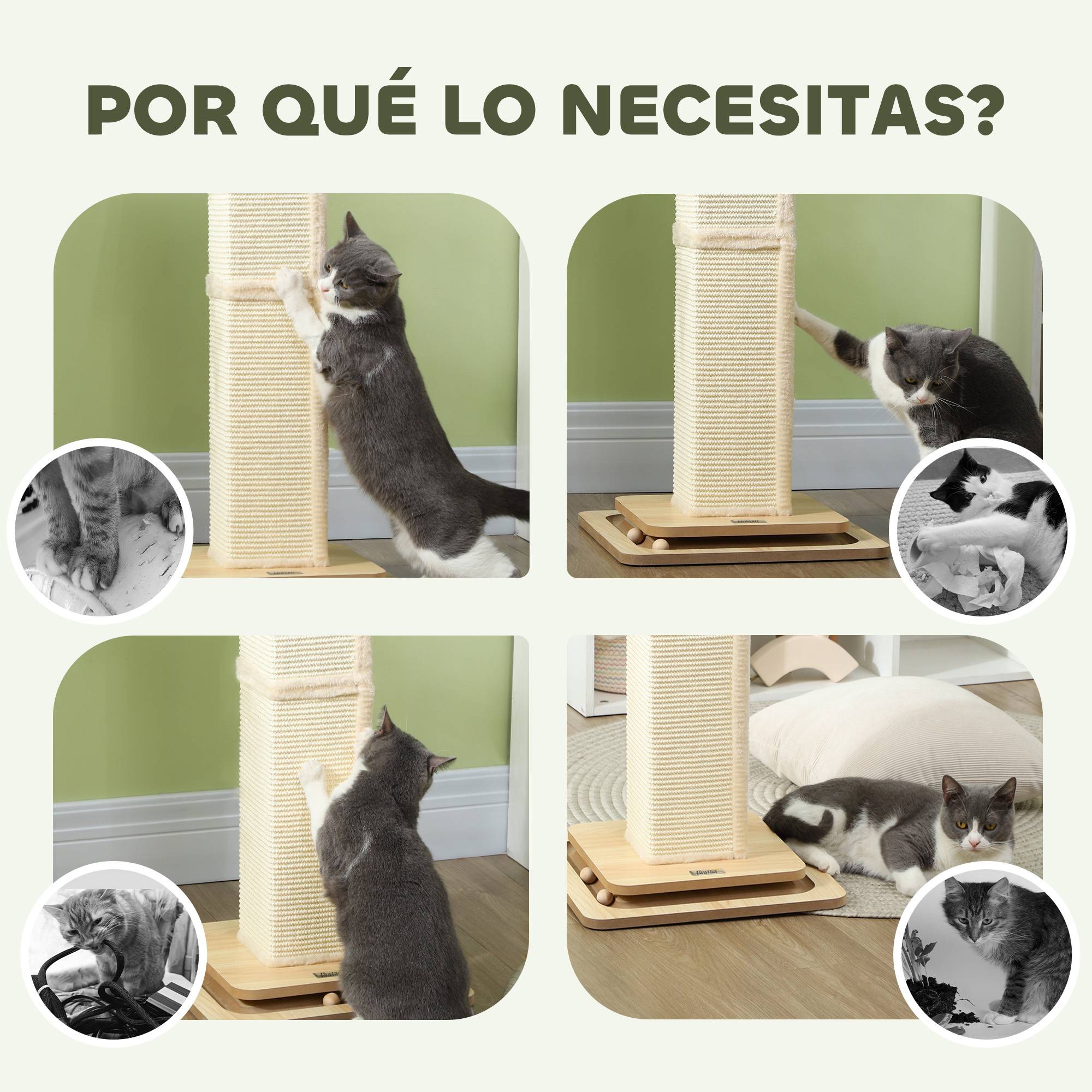 Poteau à Griffer pour Chat 87 cm en Sisal avec Circuit à Billes et Jouet Suspendu Chêne - ComfortXL Outdoor Living - Image 8