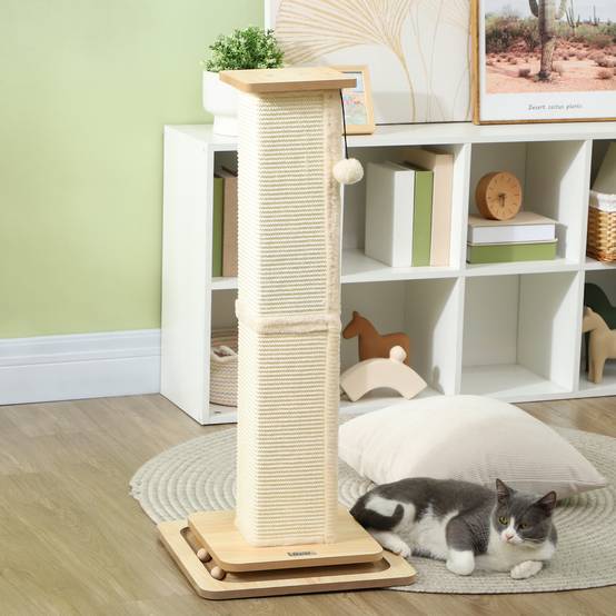 Poteau à Griffer pour Chat 87 cm en Sisal avec Circuit à Billes et Jouet Suspendu Chêne - ComfortXL Outdoor Living - Image 9