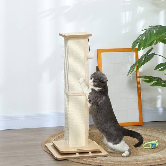 Poteau à Griffer pour Chat 87 cm en Sisal avec Circuit à Billes et Jouet Suspendu Chêne - ComfortXL Outdoor Living - Image 4