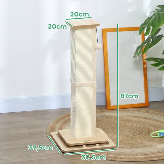 Poteau à Griffer pour Chat 87 cm en Sisal avec Circuit à Billes et Jouet Suspendu Chêne - ComfortXL Outdoor Living - Image 5