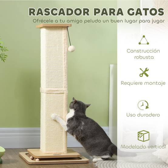 Poteau à Griffer pour Chat 87 cm en Sisal avec Circuit à Billes et Jouet Suspendu Chêne - ComfortXL Outdoor Living - Image 7