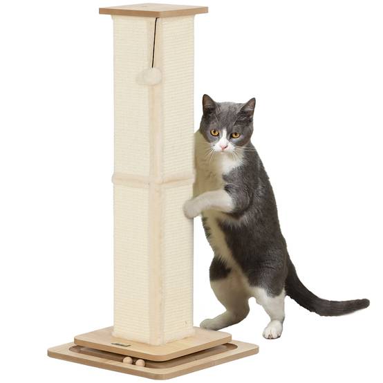 Poteau à Griffer pour Chat 87 cm en Sisal avec Circuit à Billes et Jouet Suspendu Chêne - ComfortXL Outdoor Living - Image 1