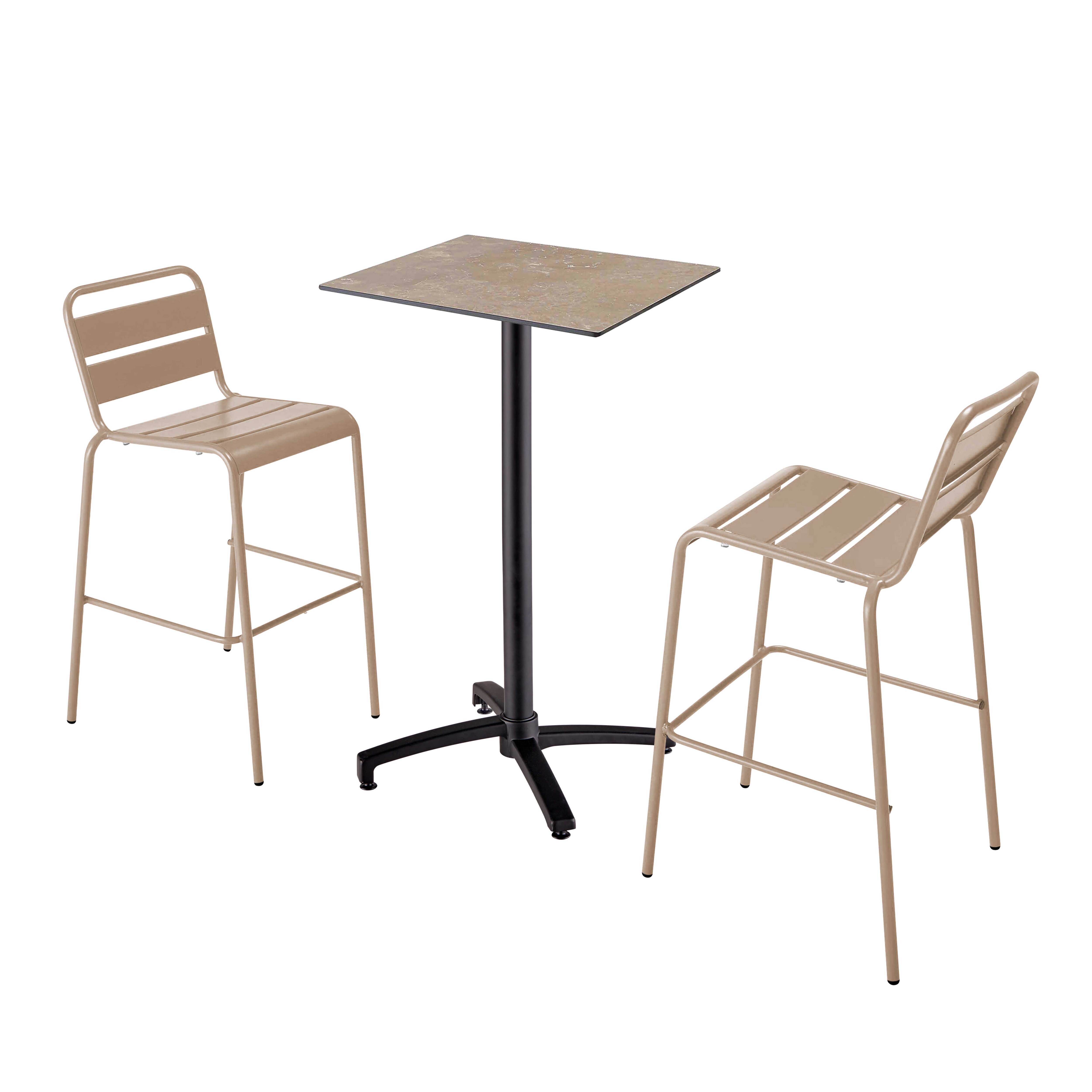 Oviala - Ensemble table haute stratifié marbre beige et 2 chaises hautes taupe - Oviala - Imagen 1