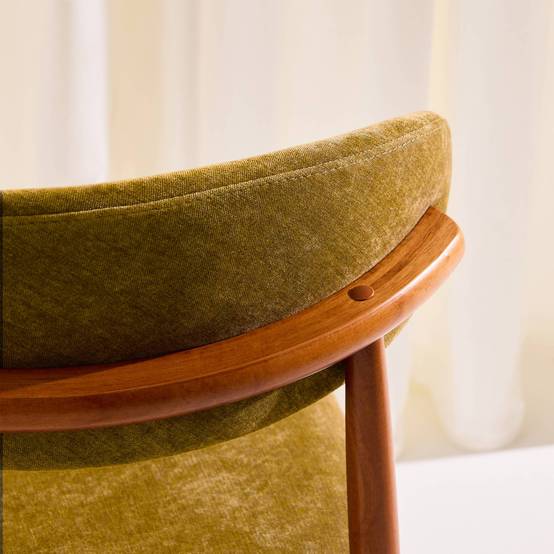 sweeek - Lot de 2 chaises bois d'hévéa noyer et tissu chenille moutarde - Paola | sweeek - Image 6