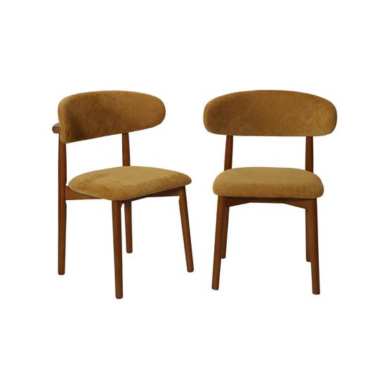 sweeek - Lot de 2 chaises bois d'hévéa noyer et tissu chenille moutarde - Paola | sweeek - Image 2