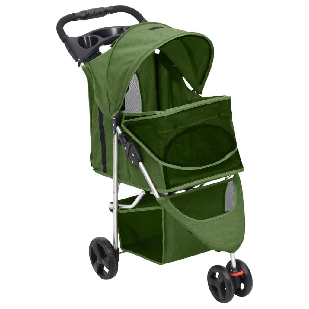 Poussette pour chien acier et tissu vert 80 x 46 x 98 cm - PANGIVO - Image 3