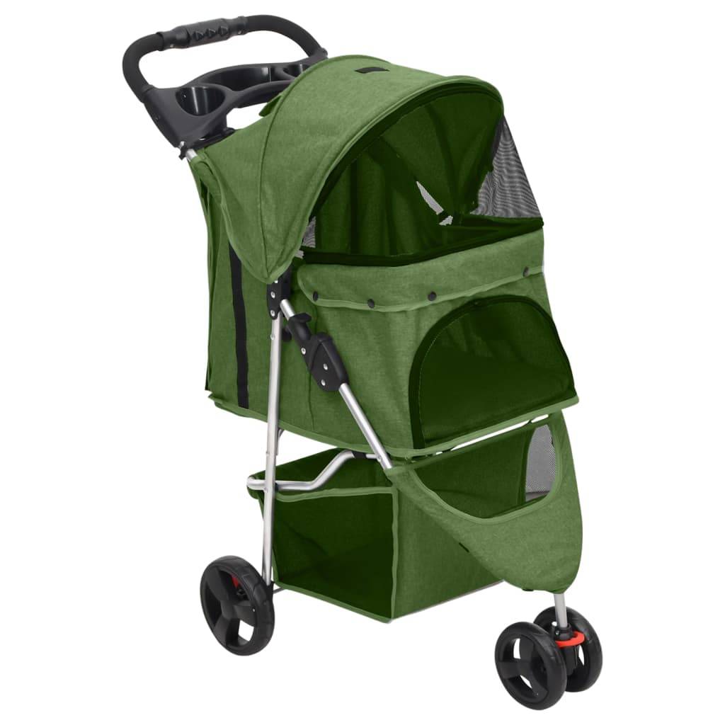 Poussette pour chien acier et tissu vert 80 x 46 x 98 cm - PANGIVO - Image 1