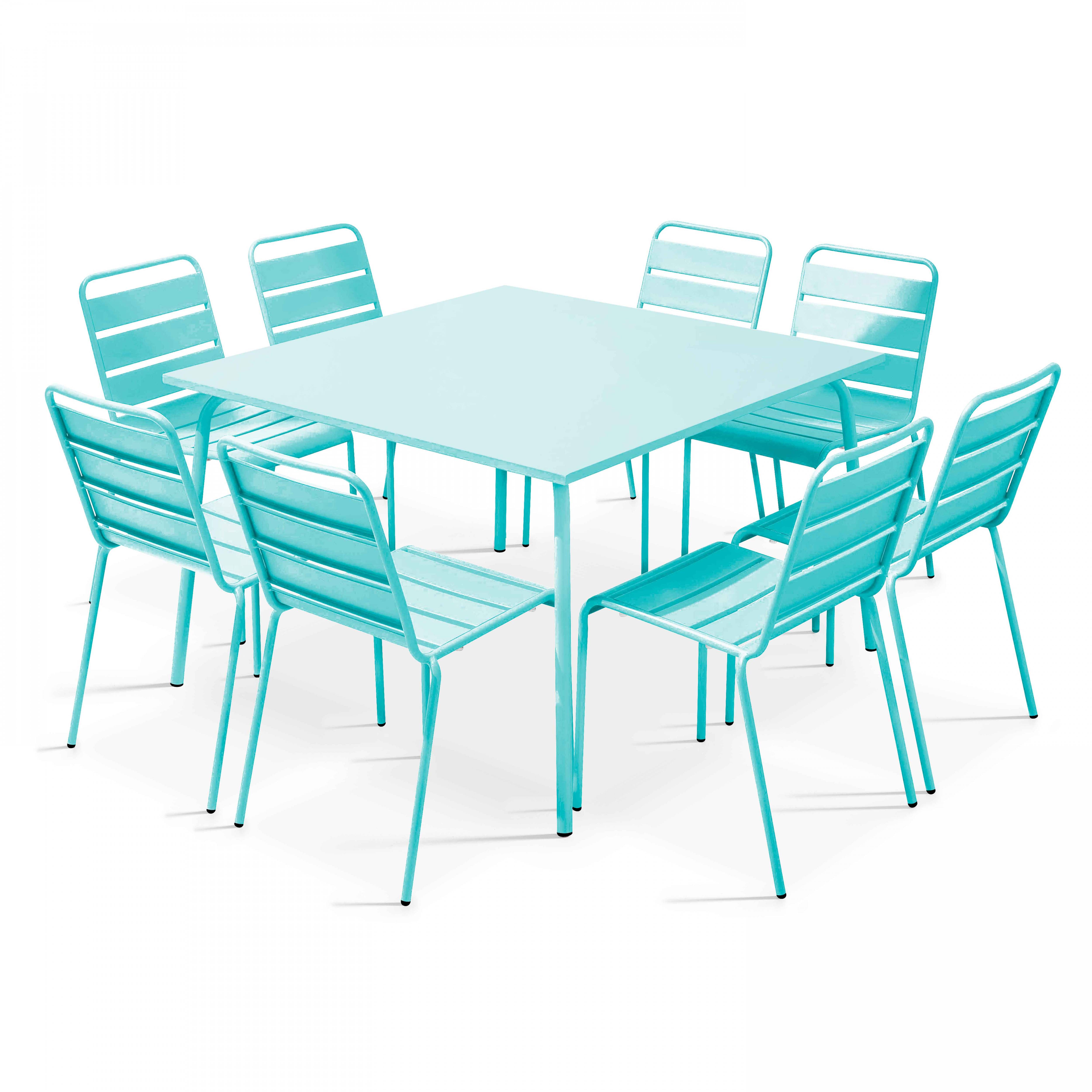 Oviala - Ensemble table de jardin et 8 chaises en métal turquoise Palavas - Oviala - Imagen 1