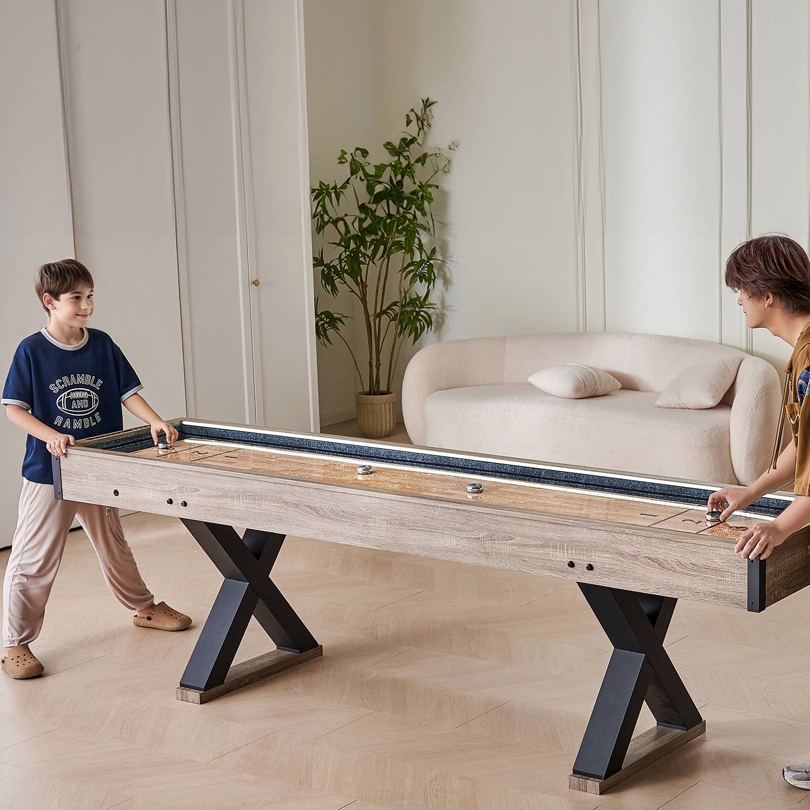 VEVOR Table jeu palets LED 9 pieds, 2-en-1 palets/bowling. Résiste rayures, 8 palets, cire, brosse. - Image 8