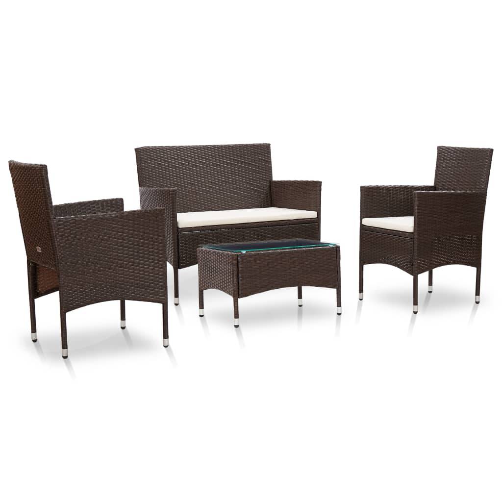 Vidaxl - Salon de jardin 4 pcs avec coussins Résine tressée Marron vidaXL 45811 - Imagen 1