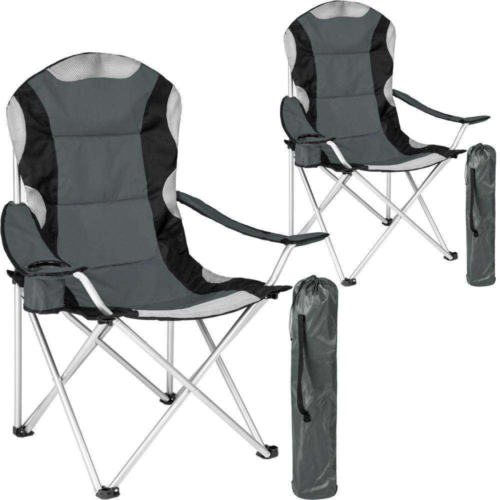 Helloshop26 - Lot de 2 chaises pliantes camping jardin avec rembourrage gris - Imagen 1
