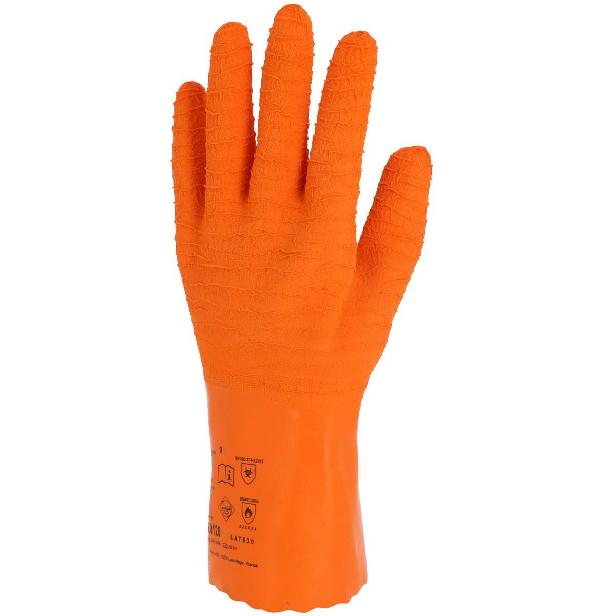 Gant protection chimique et anti chaleur SINGER Taille 8 Orange/coton interlock 30cm coupé cousu paume crêpée - Imagen 3