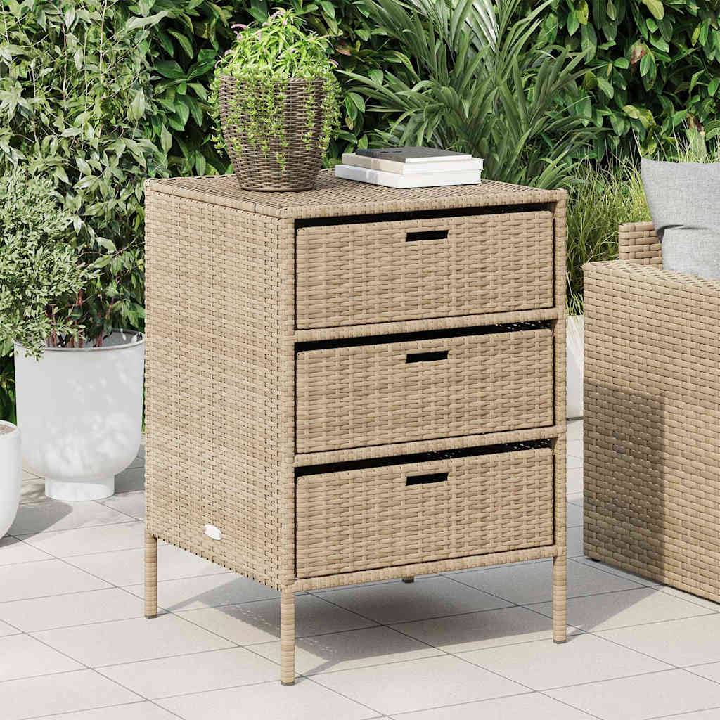 Rangement de Jardin 3 Tiroirs Résine Tressée pour Accessoires Piscine Beige 55x59x80 cm – ComfortXL Outdoor Living - Image 3