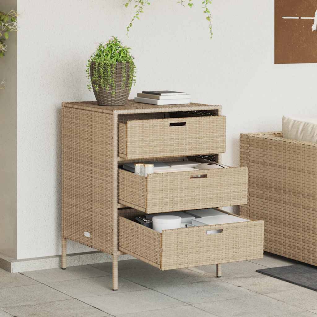 Rangement de Jardin 3 Tiroirs Résine Tressée pour Accessoires Piscine Beige 55x59x80 cm – ComfortXL Outdoor Living - Image 1