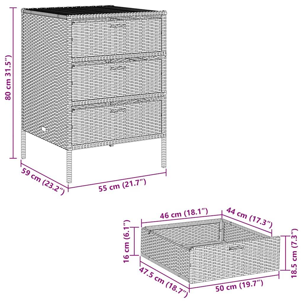 Rangement de Jardin 3 Tiroirs Résine Tressée pour Accessoires Piscine Beige 55x59x80 cm – ComfortXL Outdoor Living - Image 4