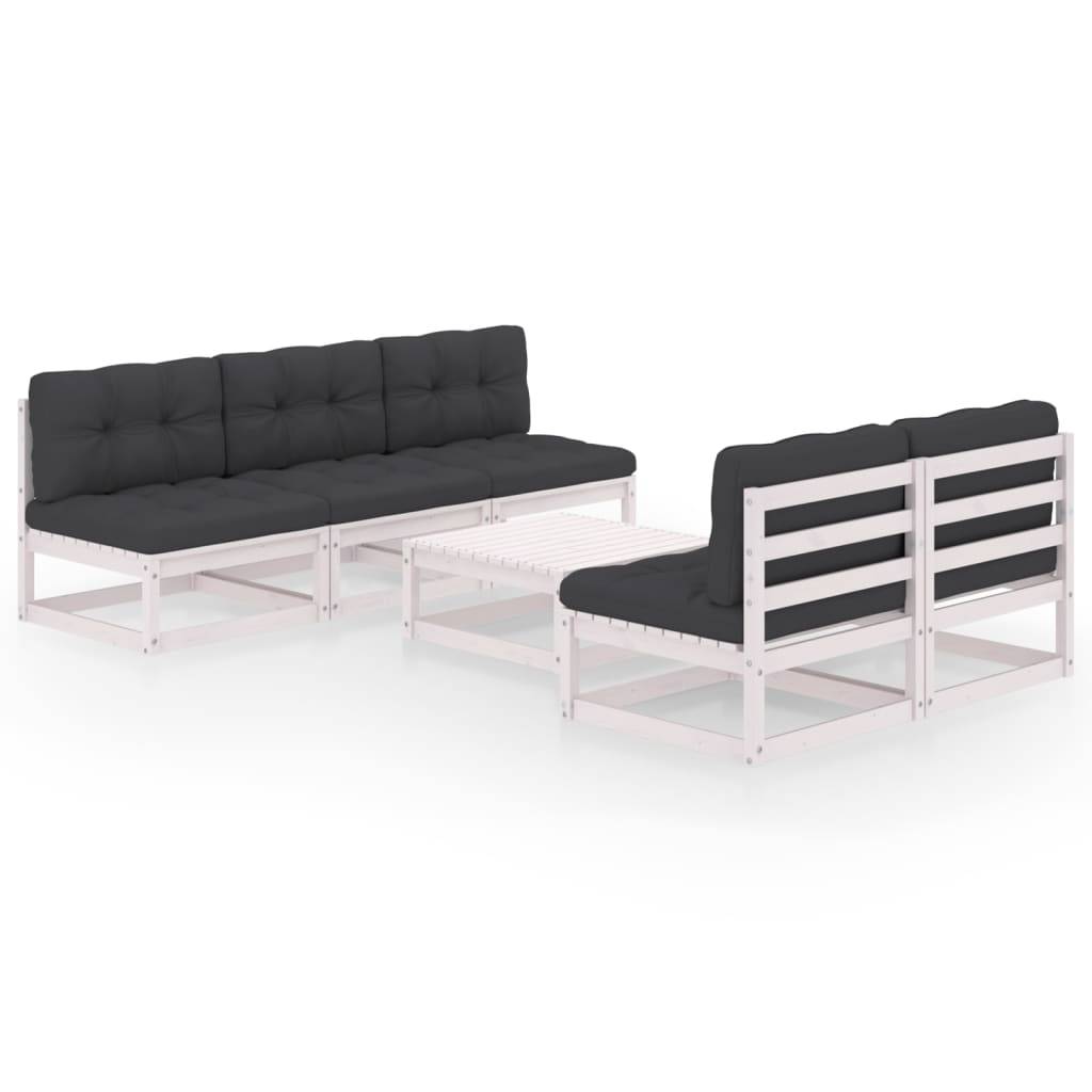 Helloshop26 - Salon de jardin meuble d'extérieur ensemble de mobilier 6 pièces avec coussins bois de pin massif blanc - Imagen 1