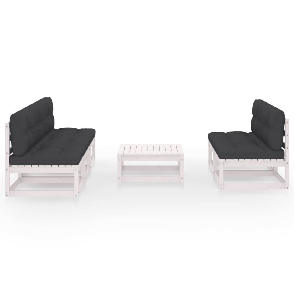Helloshop26 - Salon de jardin meuble d'extérieur ensemble de mobilier 6 pièces avec coussins bois de pin massif blanc - Imagen 2