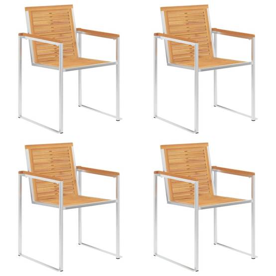 Chaises jardin bois teck inox 60 x 56 x 85 cm - PANGIVO - Image 1