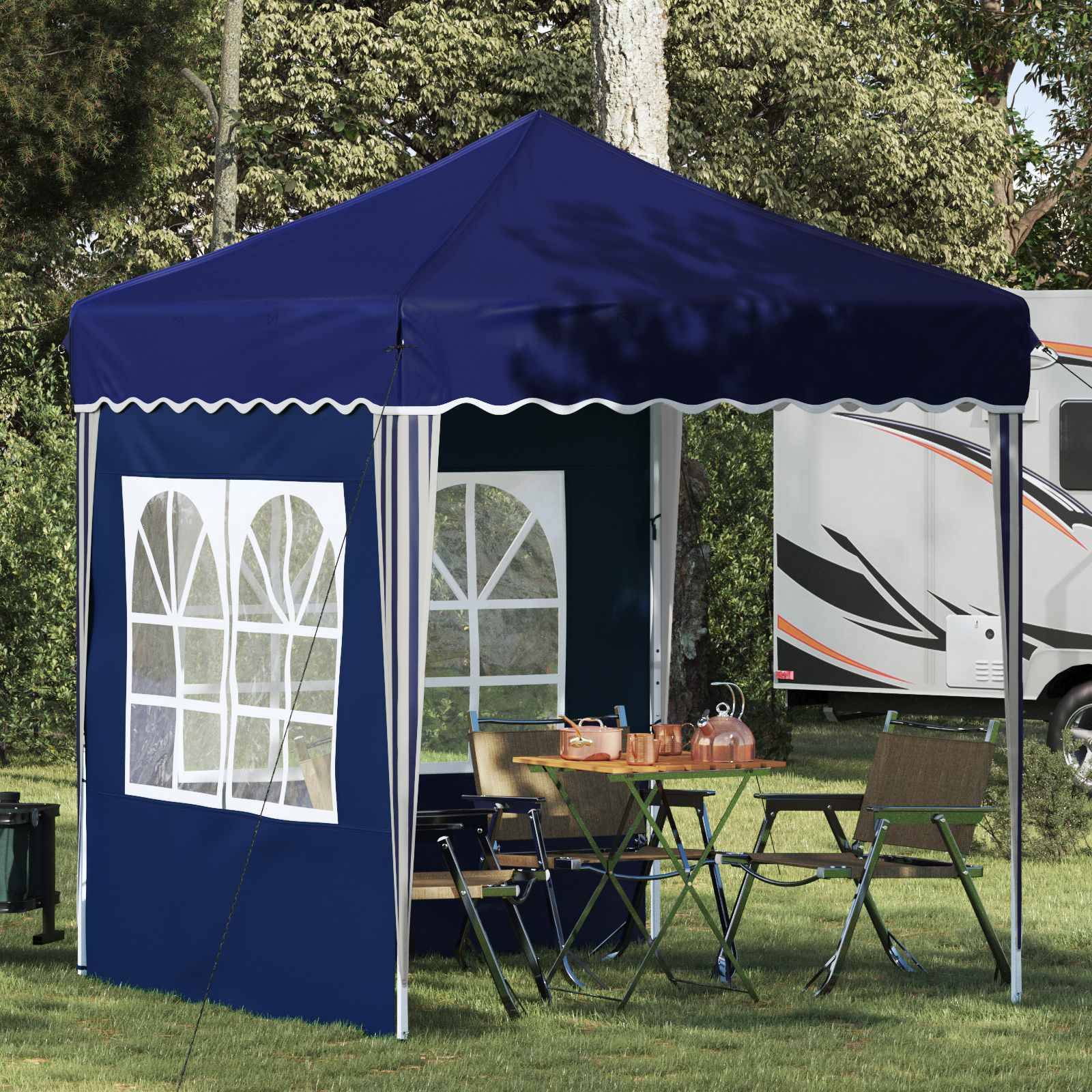 ComfortXL - Tente de réception tissu Oxford avec 2 parois montage pop-up 195x195cm Bleu - ComfortXL Outdoor Living
