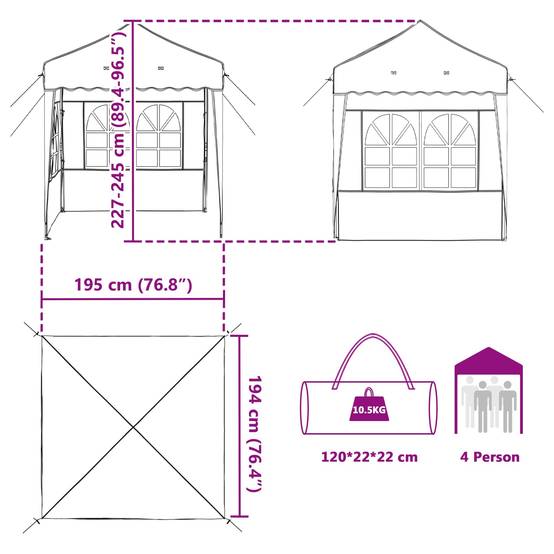 ComfortXL - Tente de réception tissu Oxford avec 2 parois montage pop-up 195x195cm Bleu - ComfortXL Outdoor Living - Image 9