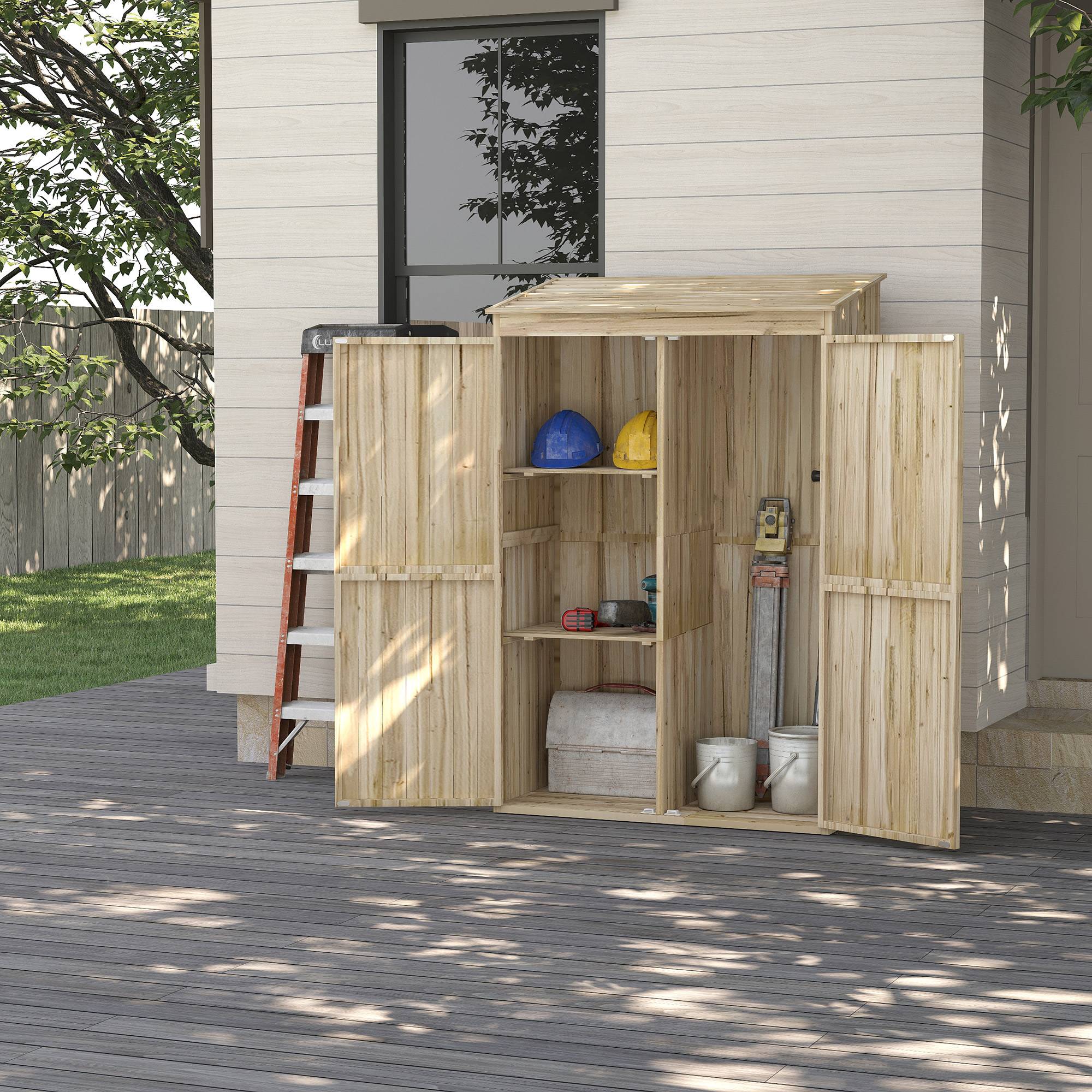 Abri de jardin en sapin avec 2 portes et étagères, 120 x 57 x 183 cm, naturel - Image 3