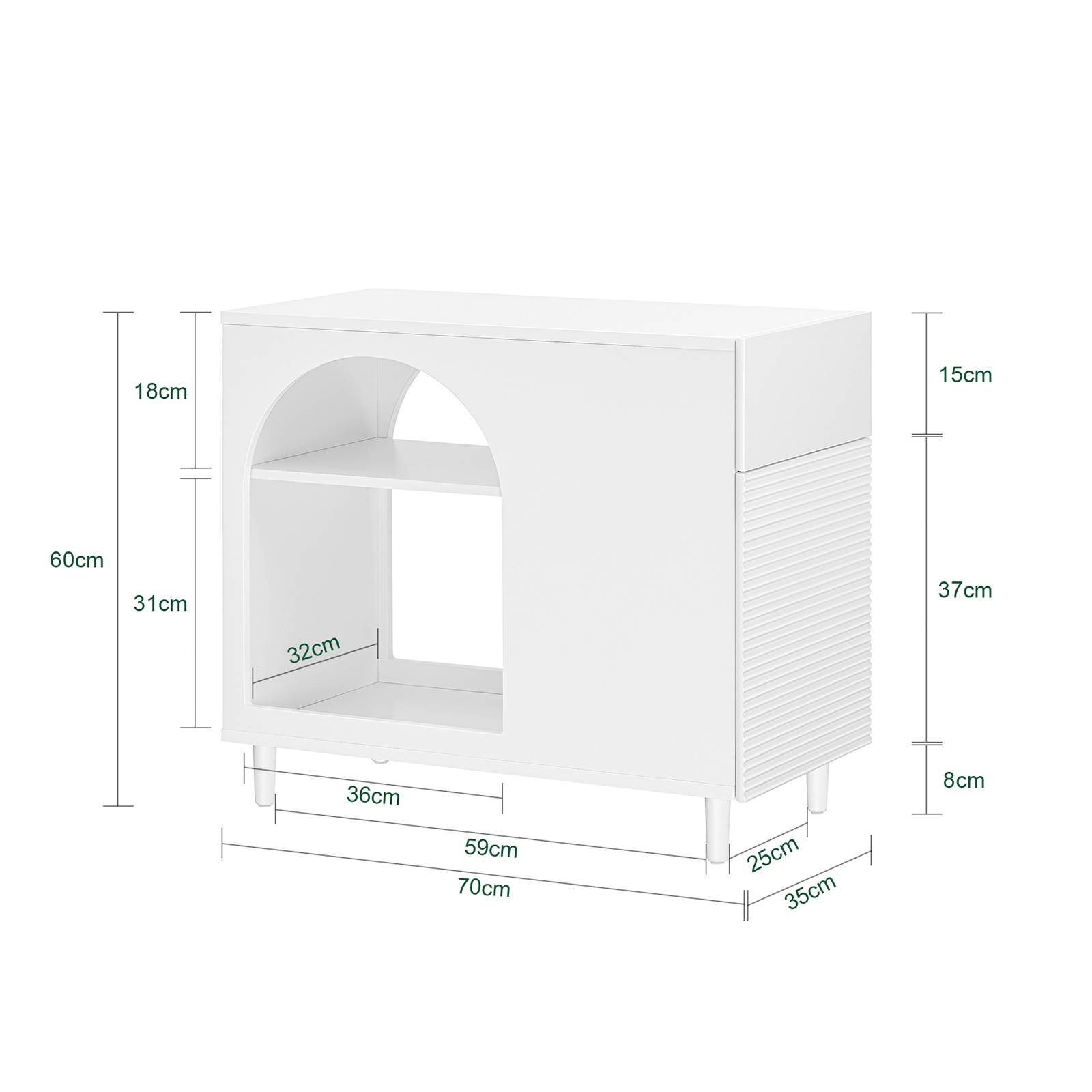 Table d'appoint et bout de canapé avec tiroir et porte, rangement pour salon et bureau, blanc, 70 x 35 x 60 cm, FBT135-W - Image 3
