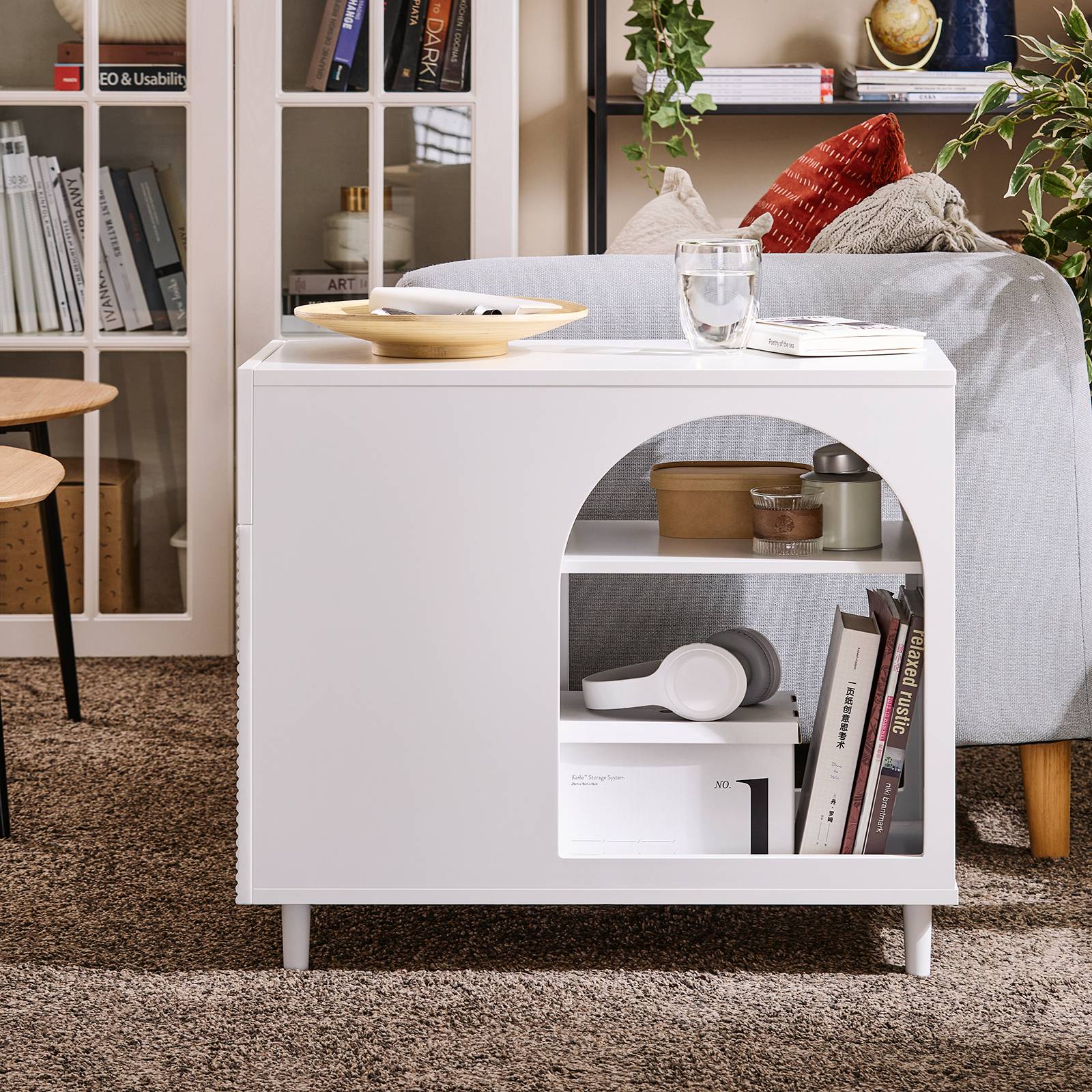 Table d'appoint et bout de canapé avec tiroir et porte, rangement pour salon et bureau, blanc, 70 x 35 x 60 cm, FBT135-W - Image 2