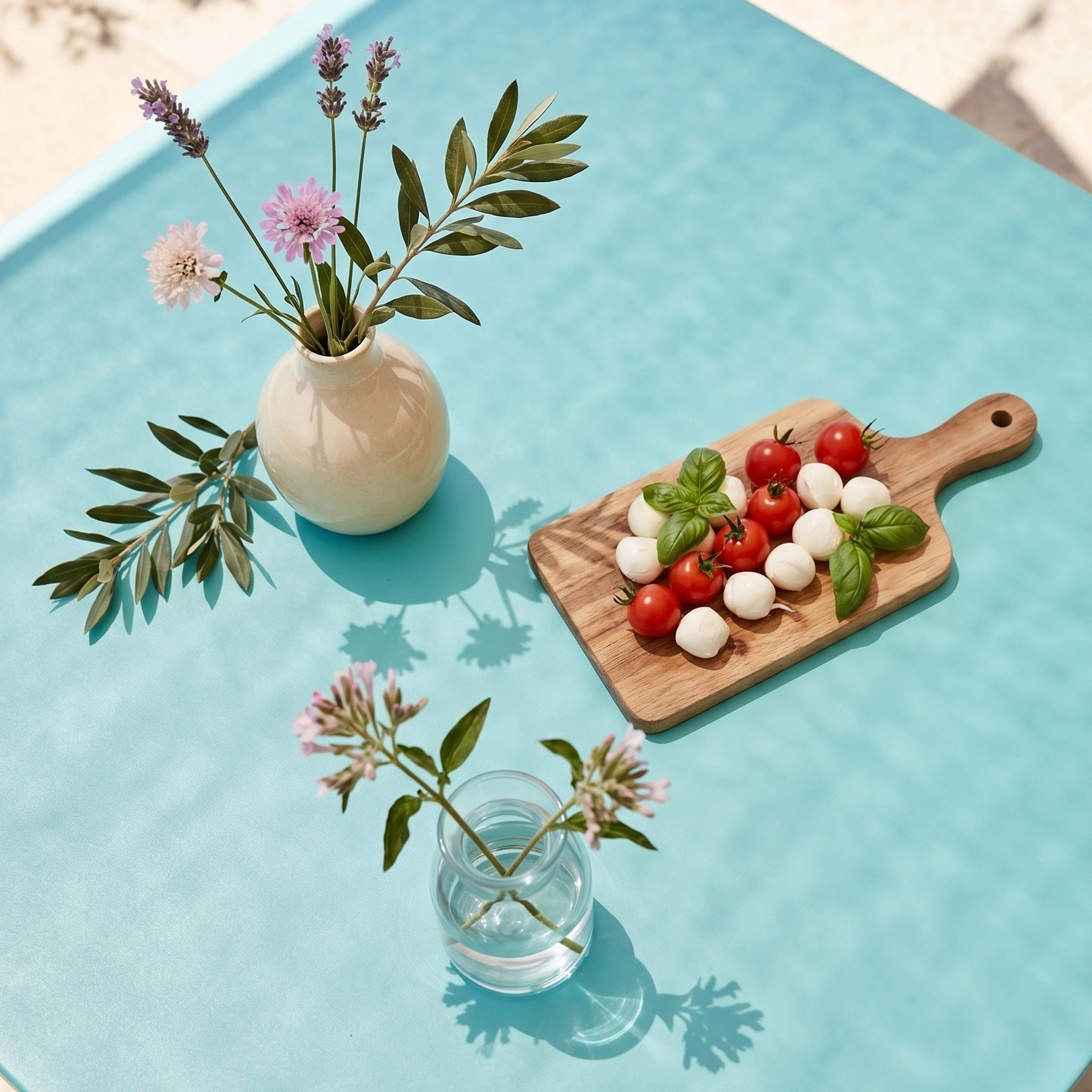 Oviala - Table de jardin carrée en acier 8 places 120 cm turquoise Palavas - Oviala - Imagen 3