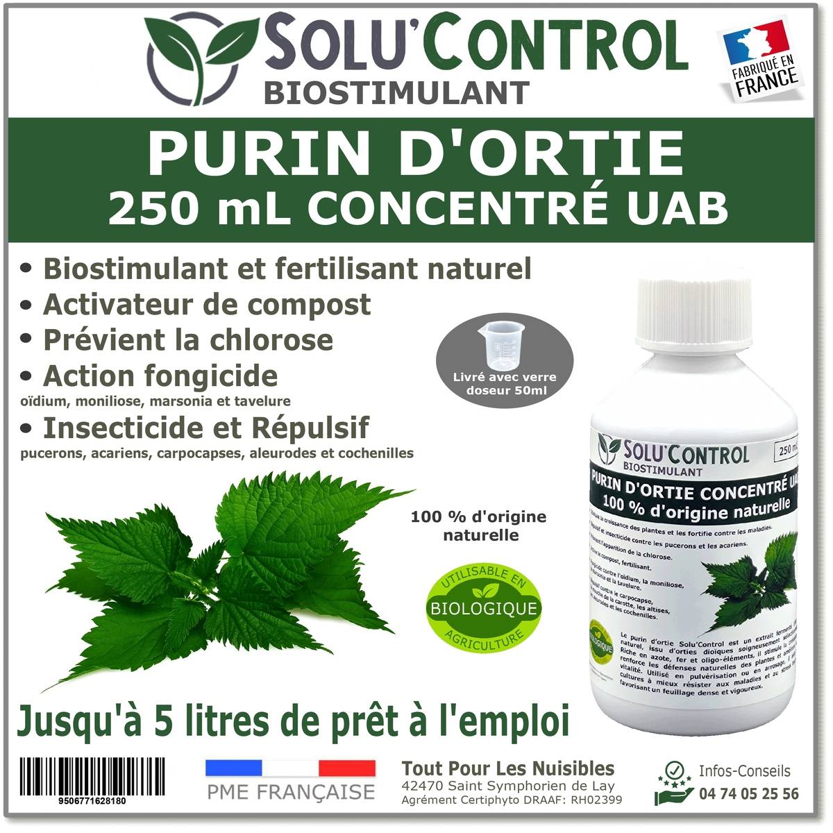 SOLU'CONTROL - Purin d’Ortie Naturel – 250 ml – Produit Végétal – Stimule la Croissance et Renforce les Plantes - Image 1