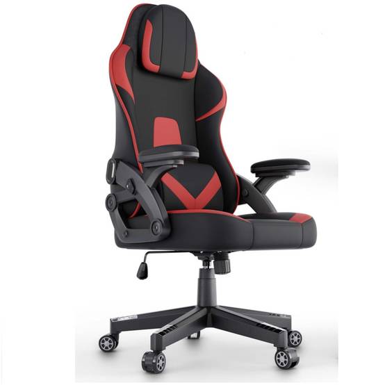 Chaise de bureau gaming Rouge ergonomique coussin réglable 150kg Roulettes universelles pivotant - Image 1