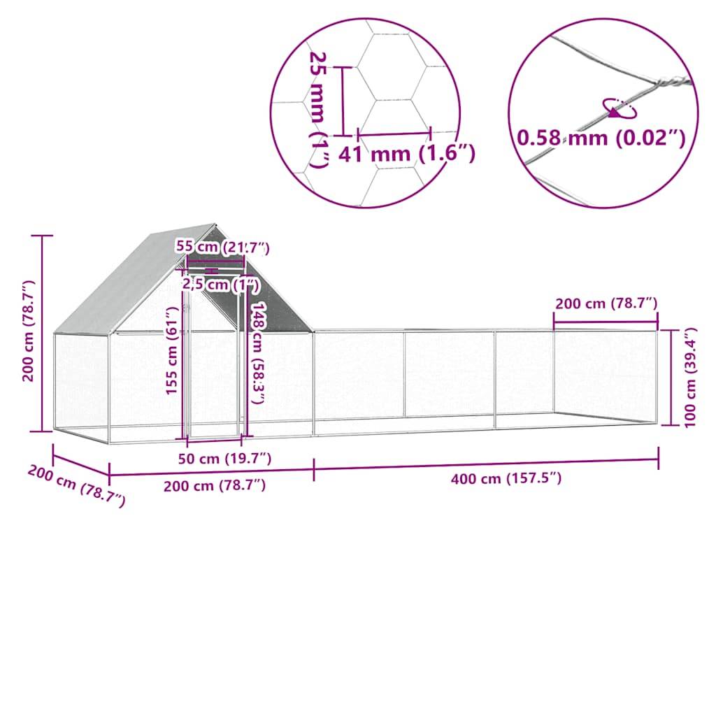 Poulailler acier argent 6 x 2 x 2 m - Prolenta premium p3192.6 - Image 6