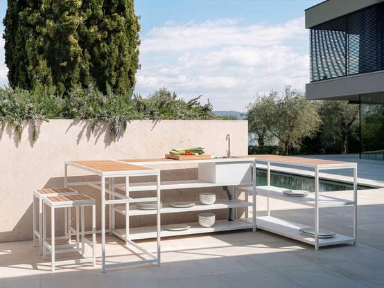 Beliani - Cuisine de jardin Acier Marron/blanc AVETRANA - 150x50x116- Beliani - Image 1
