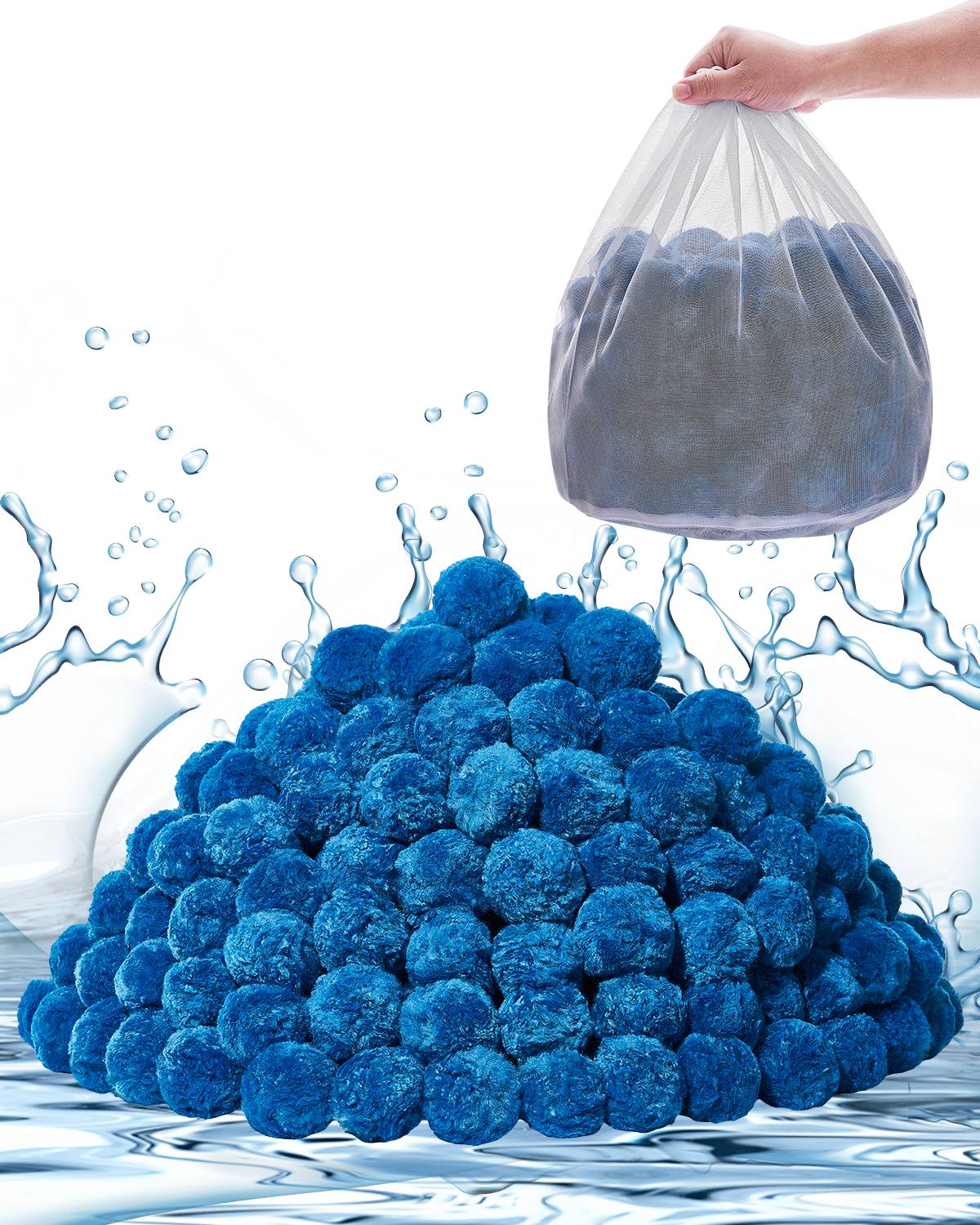 Vevor - VEVOR boules filtrantes piscine 1,83 kg, fibres polyester réutilisables, remplacement filtre sable, avec sac filet de lavage, couleur bleu.