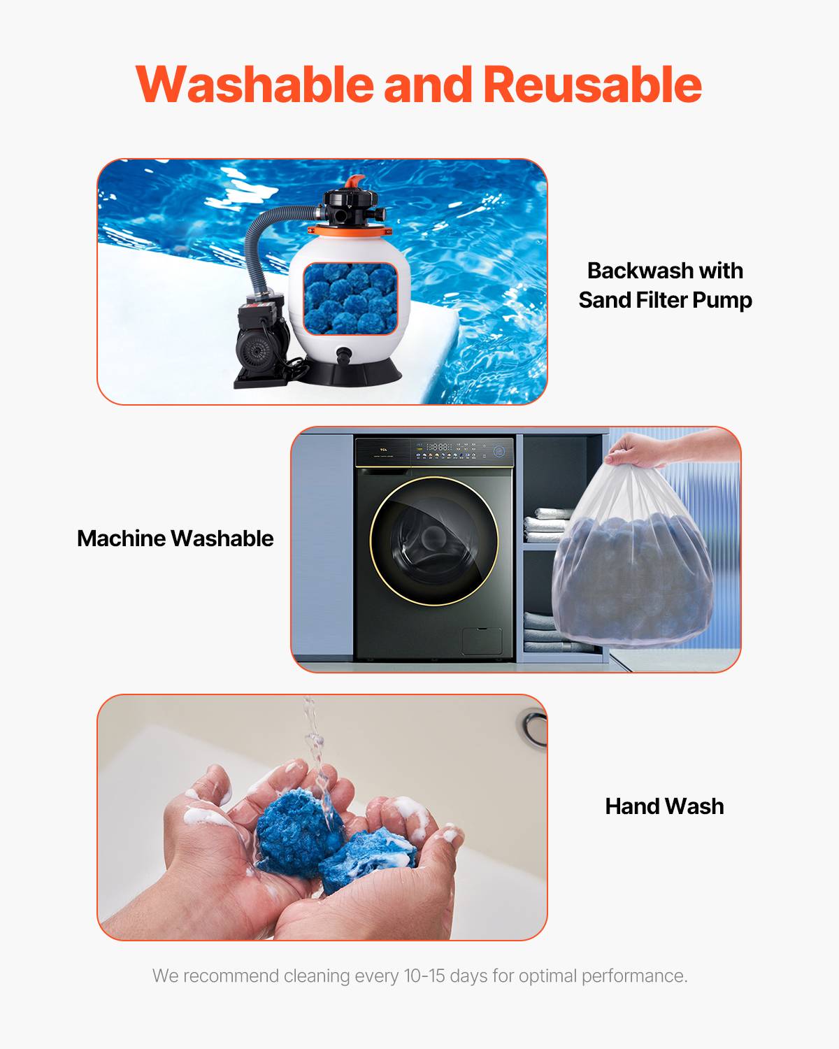 Vevor - VEVOR boules filtrantes piscine 1,83 kg, fibres polyester réutilisables, remplacement filtre sable, avec sac filet de lavage, couleur bleu. - Image 4