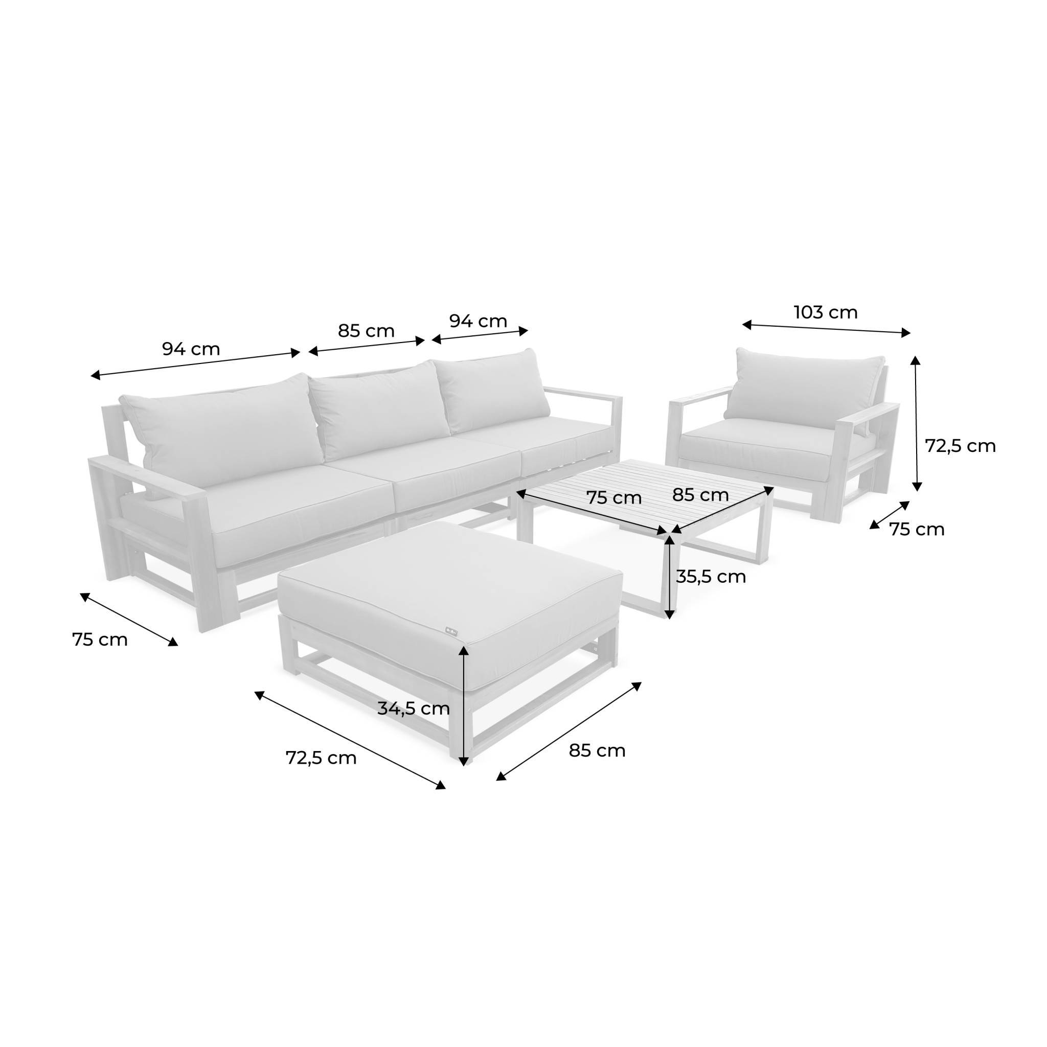 sweeek - Salon de jardin en bois 5 places - kaki. canapé. fauteuils et table basse en acacia. 6 éléments modulables. 273 x 75 x 72.5cm | sweeek - Image 4
