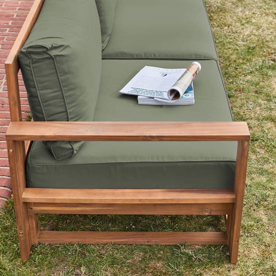 sweeek - Salon de jardin en bois 5 places - kaki. canapé. fauteuils et table basse en acacia. 6 éléments modulables. 273 x 75 x 72.5cm | sweeek - Image 5