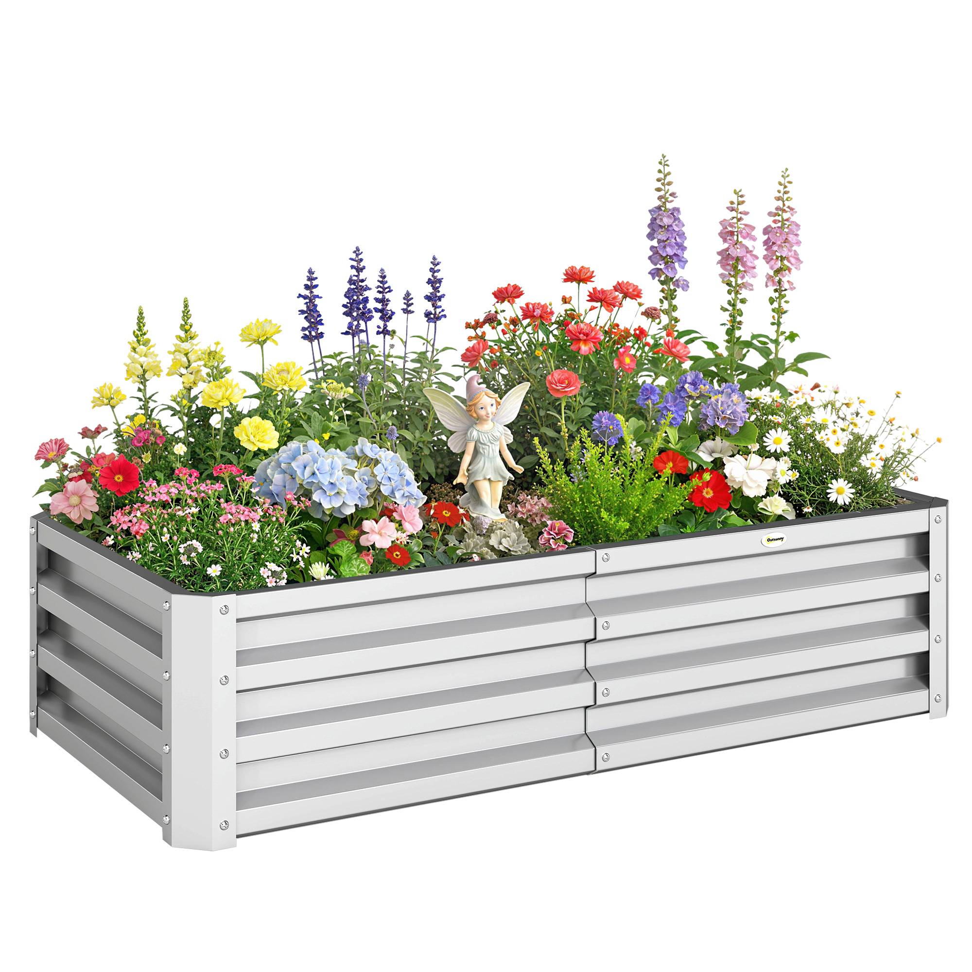 Sans Marque - Jardinière rectangulaire surélevée acier galvanisé plantes fleurs gazon 120x60x30,5 cm argent
