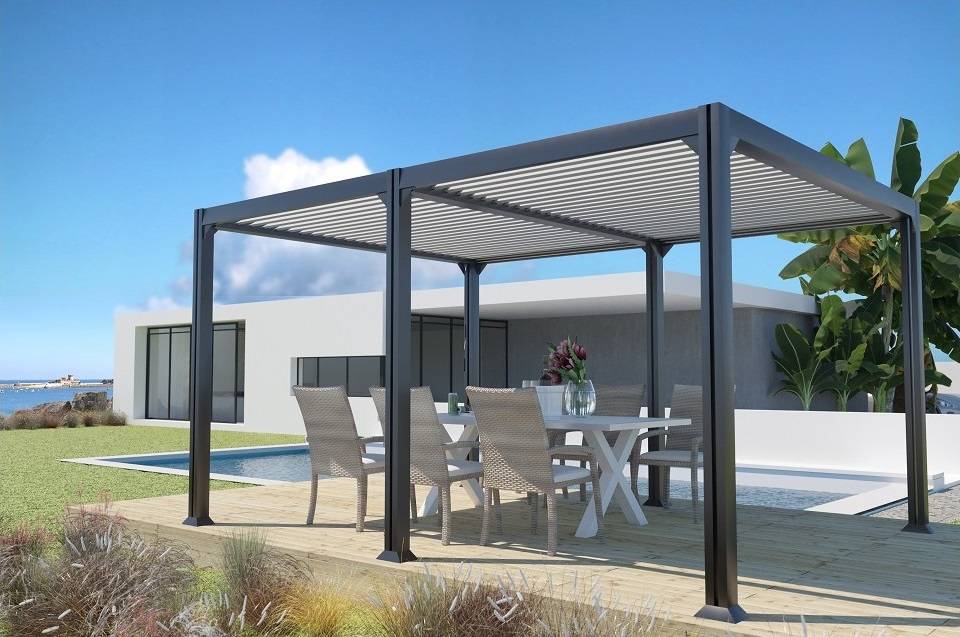 Couleurs du monde - Pergola bioclimatique autoportée - Newport 3×4 m lames orientables aluminium anthracite – Couleurs du Monde - Imagen 1