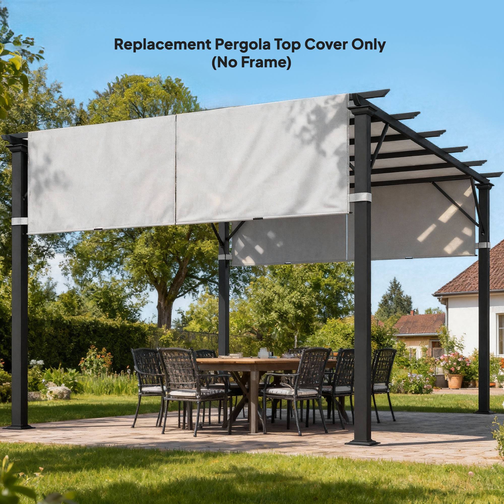 Outsunny - Lot 2 toiles de rechange pergola rétractable 4,9x1,2m protection UV tissu polyester gris clair - Outsunny - Image 4
