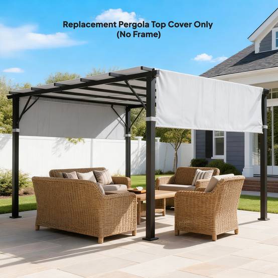 Outsunny - Lot 2 toiles de rechange pergola rétractable 4,9x1,2m protection UV tissu polyester gris clair - Outsunny - Image 6
