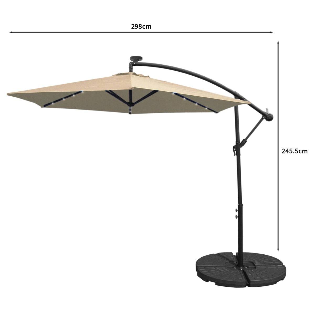 Monstershop - Parasol Beige 3m avec LED's Intégrés avec Base Ronde - Imagen 5