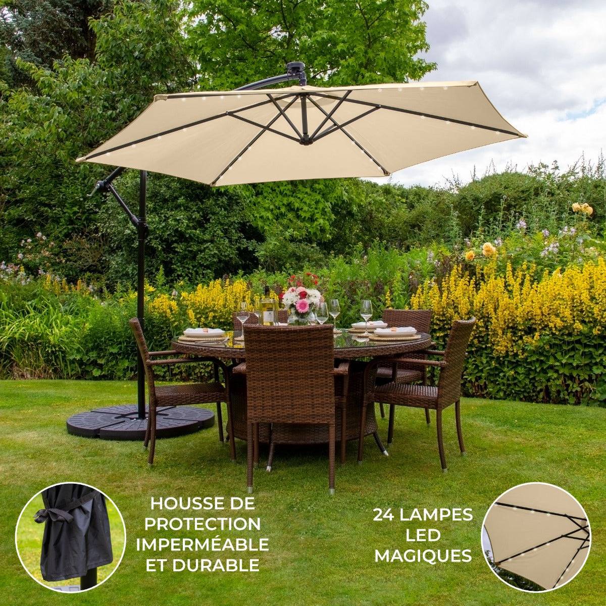 Monstershop - Parasol Beige 3m avec LED's Intégrés avec Base Ronde - Imagen 2