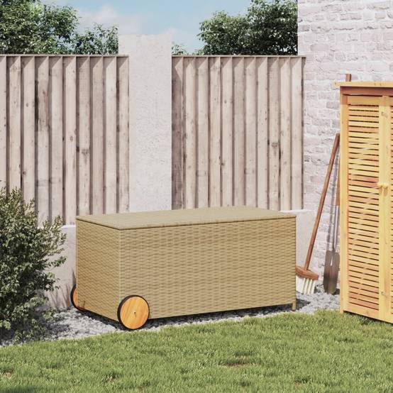 Coffre de Rangement Jardin Résine Tressée avec Roues et Poignée Beige 190L – ComfortXL Outdoor Living - Image 3