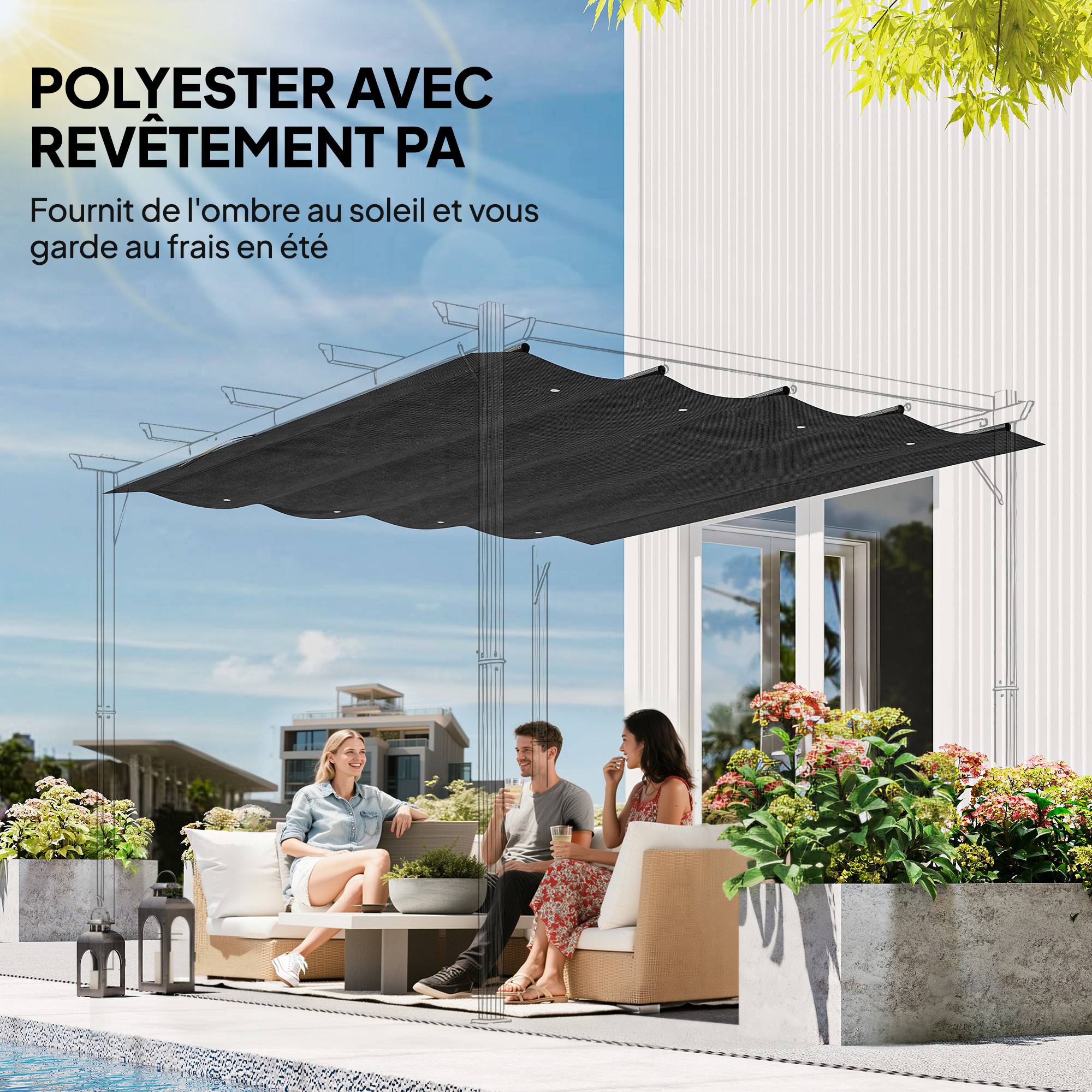 ComfortXL - Toile de toit de rechange polyester pergola protection soleil anti-UV 286x275cm Gris foncé - ComfortXL Outdoor Living - Image 7