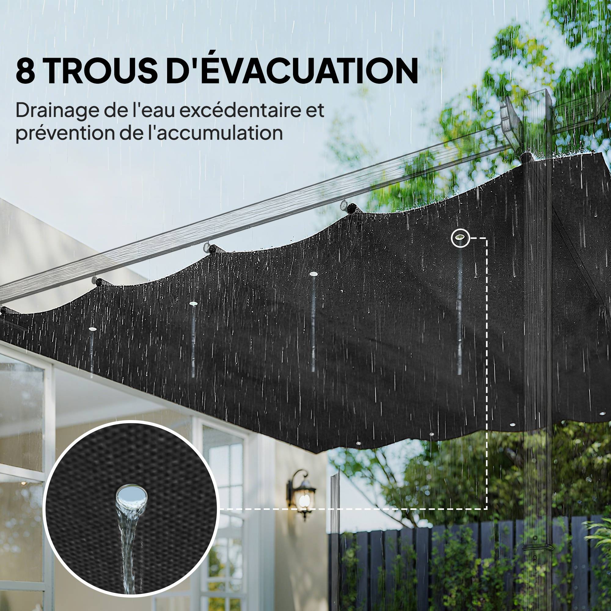 ComfortXL - Toile de toit de rechange polyester pergola protection soleil anti-UV 286x275cm Gris foncé - ComfortXL Outdoor Living - Image 8