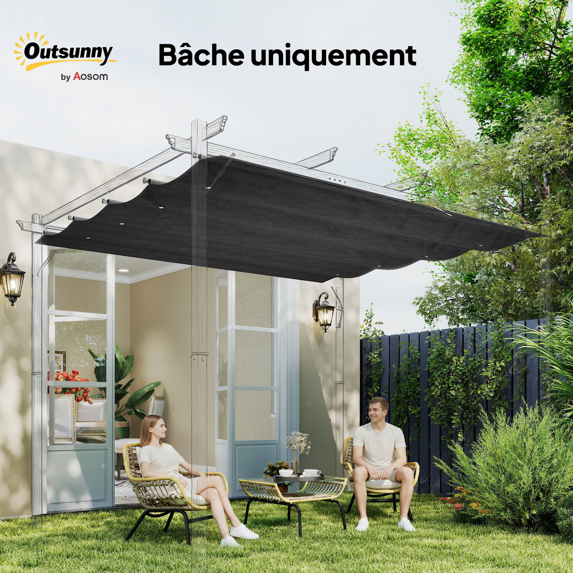 ComfortXL - Toile de toit de rechange polyester pergola protection soleil anti-UV 286x275cm Gris foncé - ComfortXL Outdoor Living - Image 9
