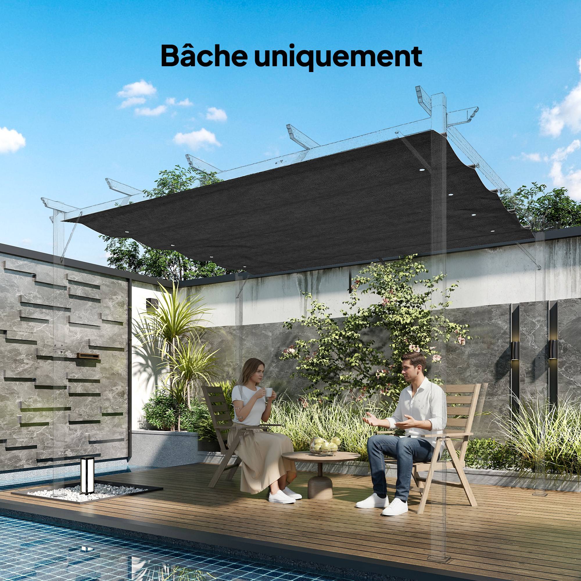 ComfortXL - Toile de toit de rechange polyester pergola protection soleil anti-UV 286x275cm Gris foncé - ComfortXL Outdoor Living - Image 4