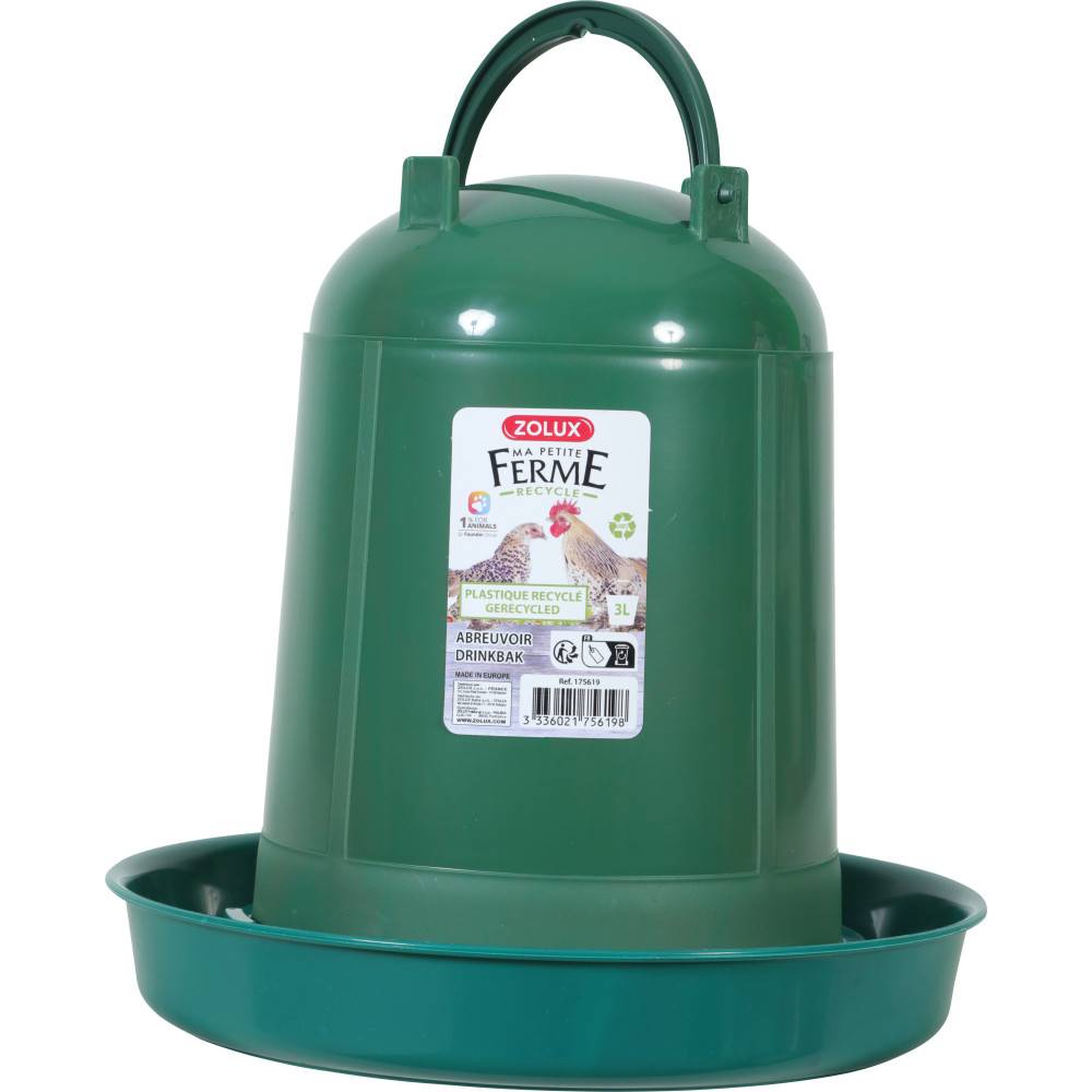 Zolux - zolux - Abreuvoir en plastique recyclé  3 Litres, vert, basse cour - Imagen 1