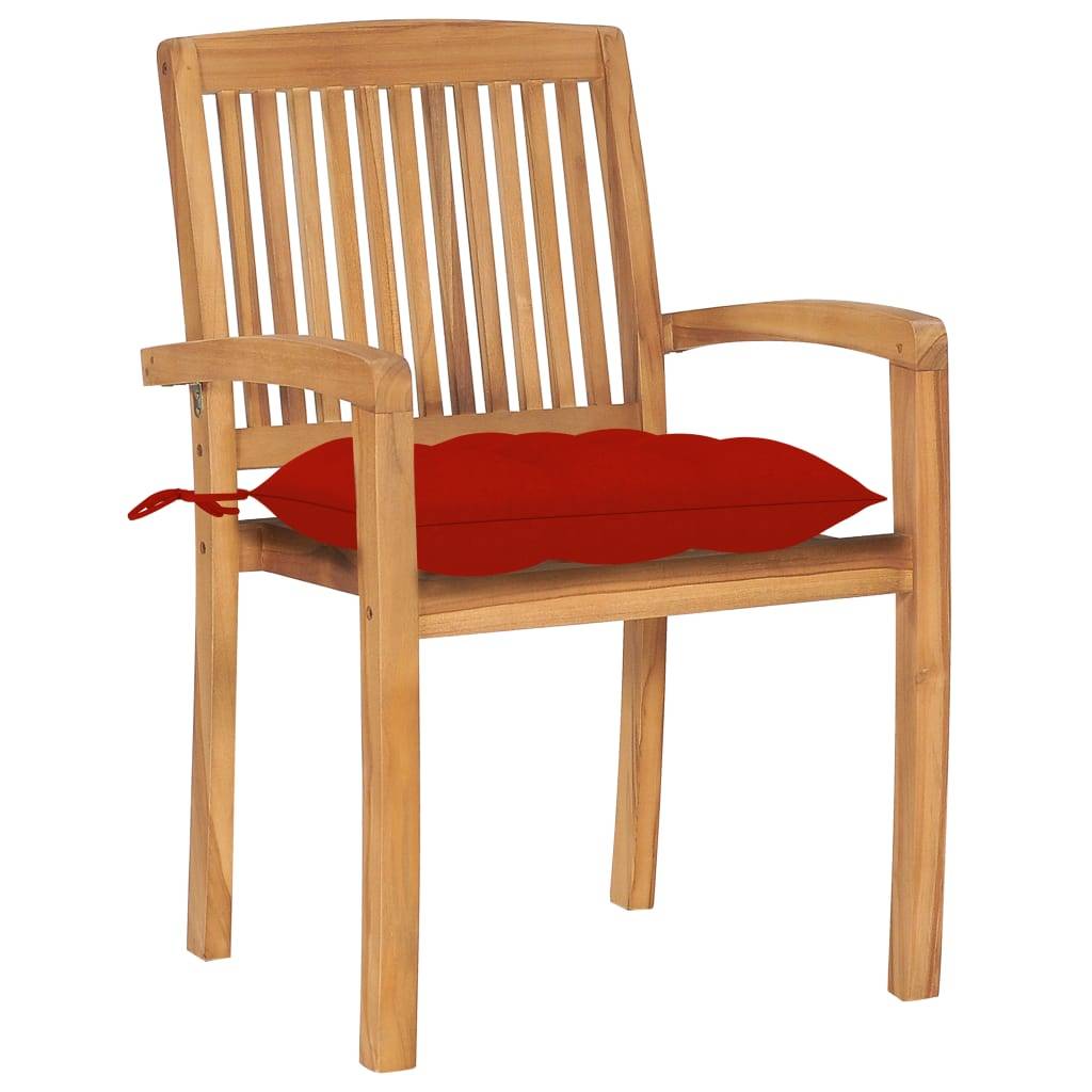 Maison Chic - Lot de 2 Chaises de jardin et coussins - Chaises d'extérieur - Fauteuils de jardin rouge Bois teck massif - Image 1